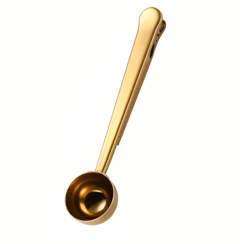 Kaffemåleske med klip - Guld